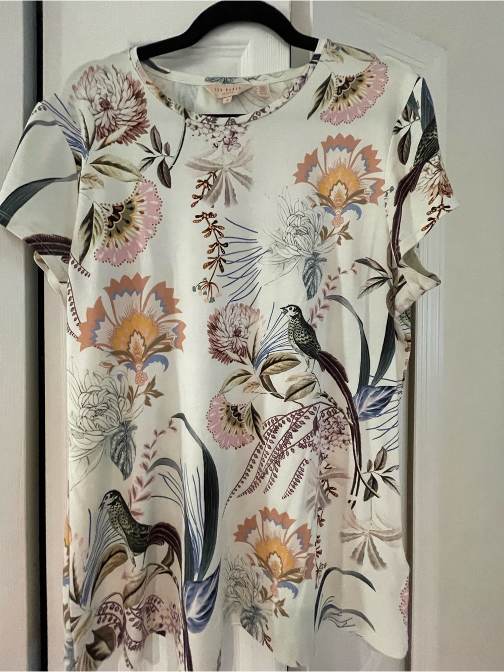 Ted Baker Ivory Short Sleeve Floral & Bird Print Top